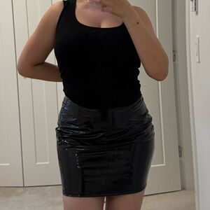 latex style mini skirt